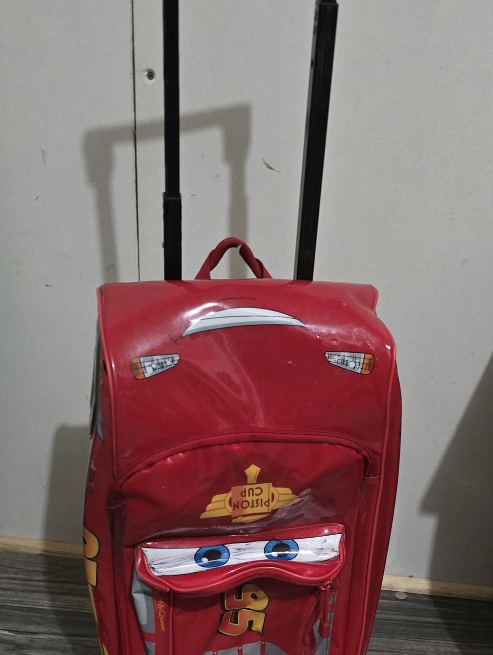 Red Kids Rolling Luggage with Disney Race Car Design